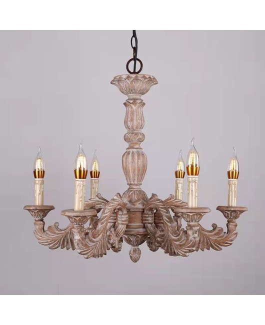 Creative American rural French solid wood chandelier bedroom dining room home stay hotel study retro lamps