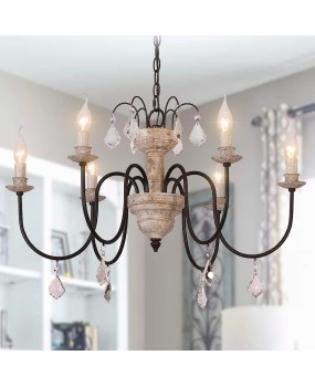 Creative American rural retro wood chandelier French living room dining room bedroom home stay clothing store chandelier