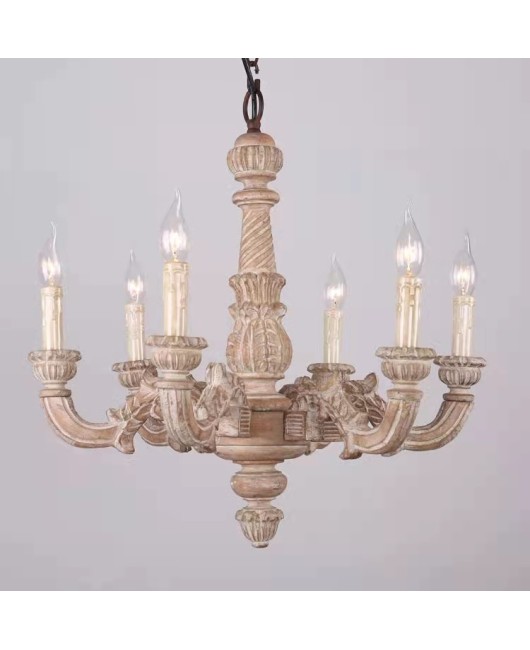 Creative American rural French solid wood carving chandelier living room bedroom dining room study personality retro lamps