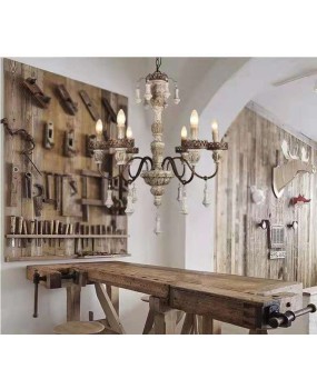 Creative American rural French solid wood carving retro old chandelier living room dining room bedroom villa creative lamps