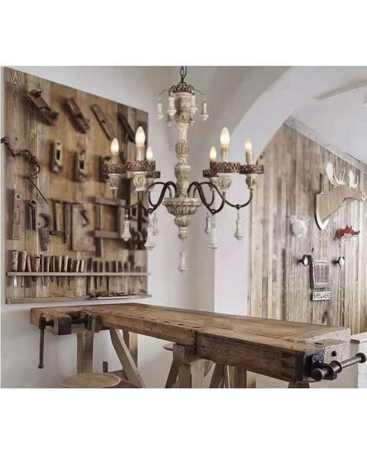 Creative American rural French solid wood carving retro old chandelier living room dining room bedroom villa creative lamps