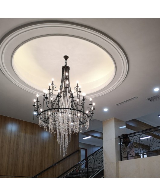 Creative American duplex building Crystal chandelier Retro French villa Living room Stair Three floor long chandelier Living room lamp