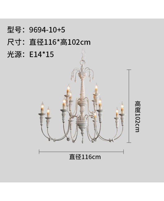 Creative American village French solid wood carving wooden chandelier villa duplex building restaurant bedroom clothing store lamps