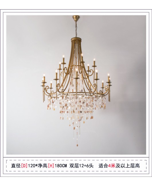 Creative American duplex building Crystal chandelier Retro French villa Living room Stair Three floor long chandelier Living room lamp