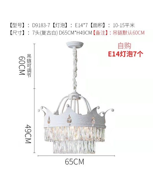 Creative American rural iron crown crystal chandelier Nordic bedroom dining room clothing store personalized lamps