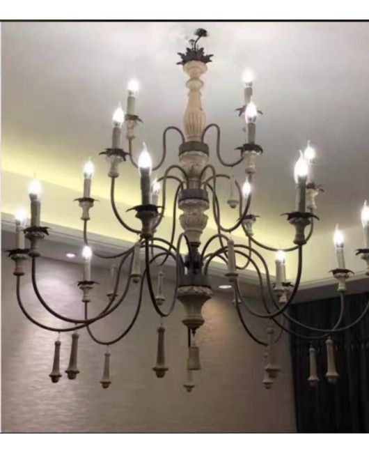 American style countryside French retro antique carved chandelier, duplex building dining room living room retro chandelier