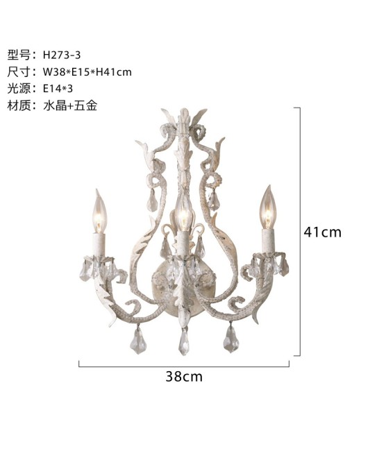 Creative American rural French retro old iron crystal wall lamp living room dining room bedroom corridor lamps