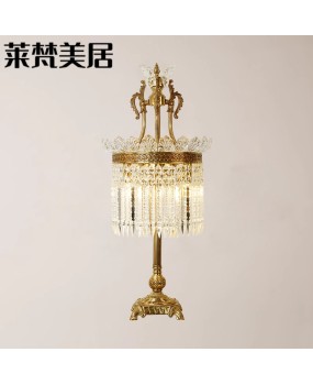 French antique copper crystal table lamp European palace living room dimmable bedroom high-end creative decoration study LED