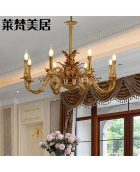 French dewaxed all copper chandelier villa living room luxurious and atmospheric European bedroom dining room retro entrance lighting fixtures