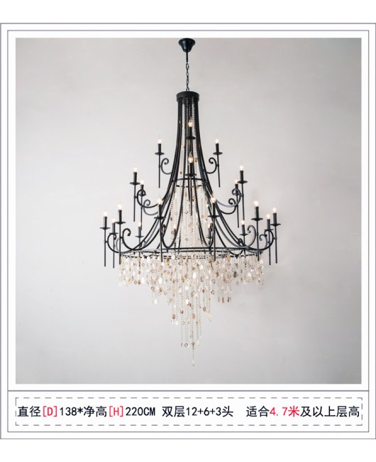 Creative American duplex building Crystal chandelier Retro French villa Living room Stair Three floor long chandelier Living room lamp