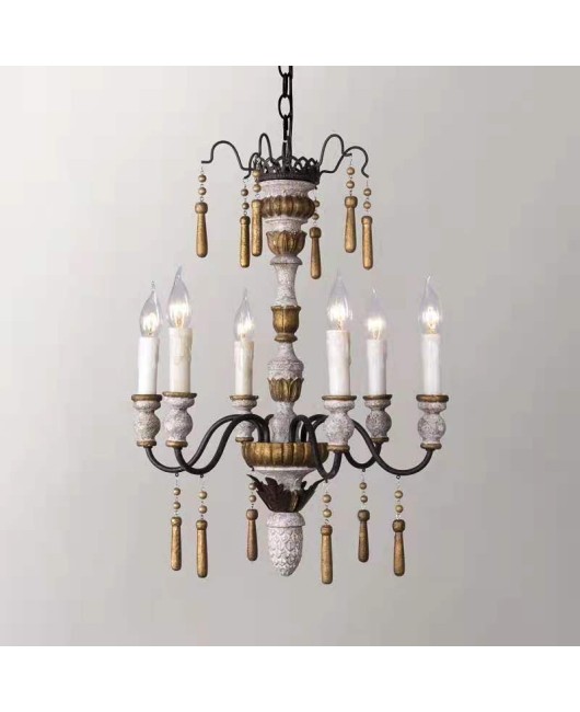 Creative American rural French retro wood chandelier living room dining room bedroom villa cloakroom personality chandelier