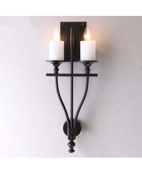 American style rural living room wall lamp, retro double headed marble candle, iron black creative bedroom bedside wall lamp