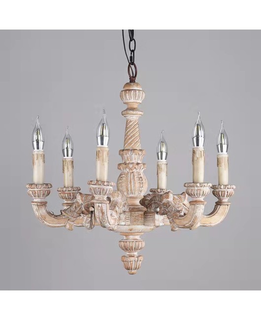 Creative American rural French solid wood carving chandelier living room bedroom dining room study personality retro lamps