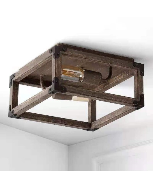 Cross border exclusive American style countryside simple solid wood square ceiling light, living room, dining room, bedroom, corridor, foyer lighting fixtures