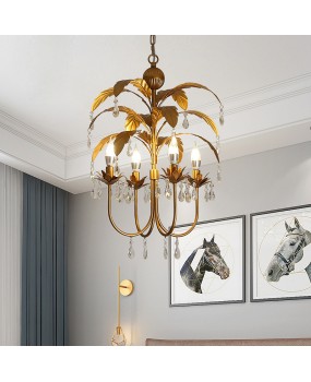 Creative American rural retro old golden iron crystal chandelier living room dining room bedroom cloakroom chandelier