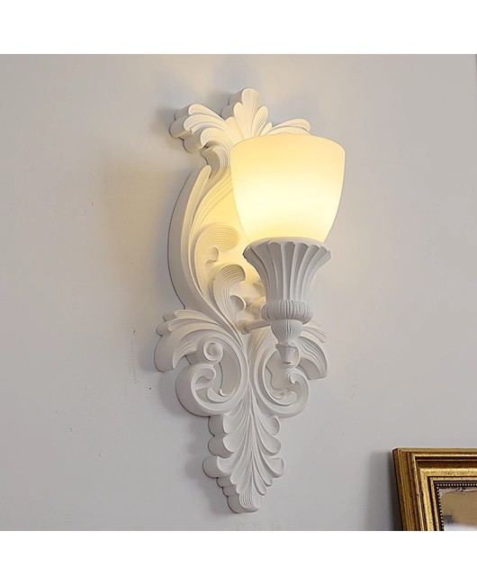 French gypsum wall lamp, light luxury carved aisle lamp, retro art cream style bedroom bedside creative lighting fixture casa