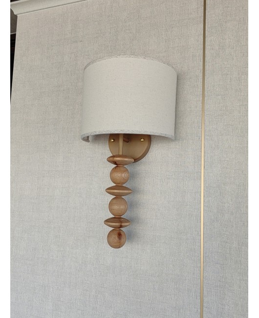 Road bedroom bedside lamp, solid wood fabric lamp, Nordic corridor lamp, creative living room wall lamp, retro American style, passing through the background wall