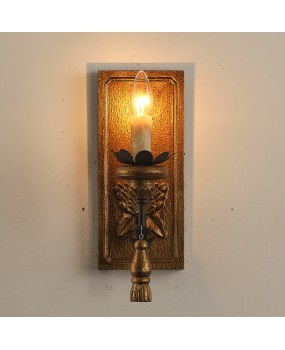 French retro gold solid wood carved wall lamp, homestay restaurant wall lamp designer, cozy bedroom bedside lamp