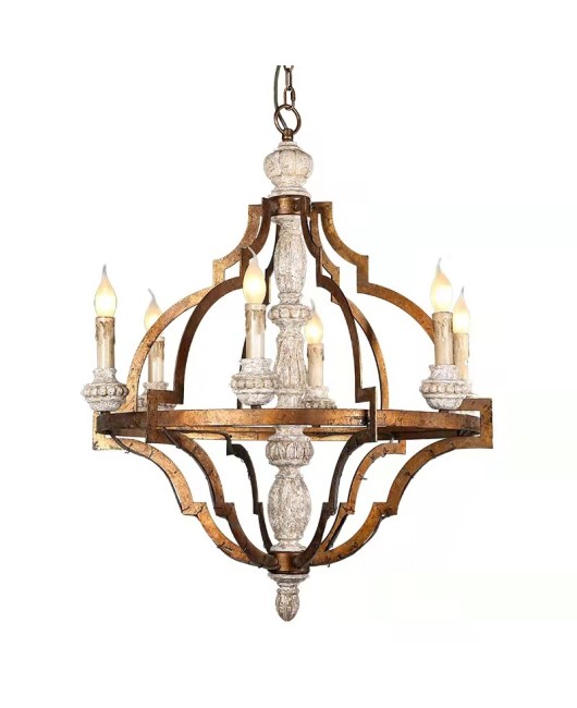 Creative American rural French retro old solid wood chandelier villa living room dining room clothing shop wooden lamps