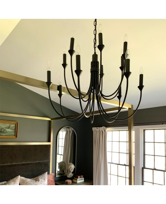 American style minimalist wrought iron chandelier, French retro atmospheric creative designer, internet famous restaurant, living room, bedroom, room