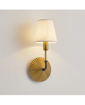 American countryside retro simple gold single head wall lamp, warm cotton and linen lampshade, bedroom bedside lamp, living room wall lamp