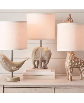 French countryside handmade wood carving cute animal table lamp, warm bedroom bedside lamp, princess room lamp, American retro style