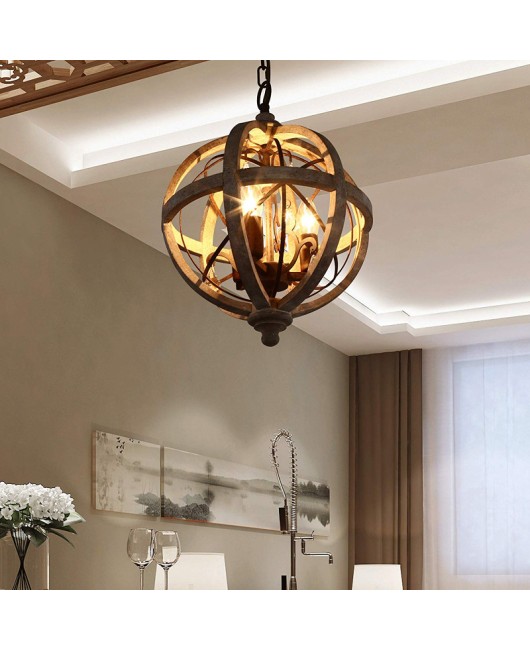 Cross border exclusive American style countryside ball shaped wooden antique chandelier, living room corridor, dining room, bar counter, restaurant decoration chandelier