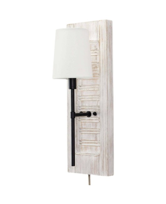 French retro white pleated wooden wall lamp, linen lampshade, rural style bedroom bedside lamp, wall soft decoration lamp