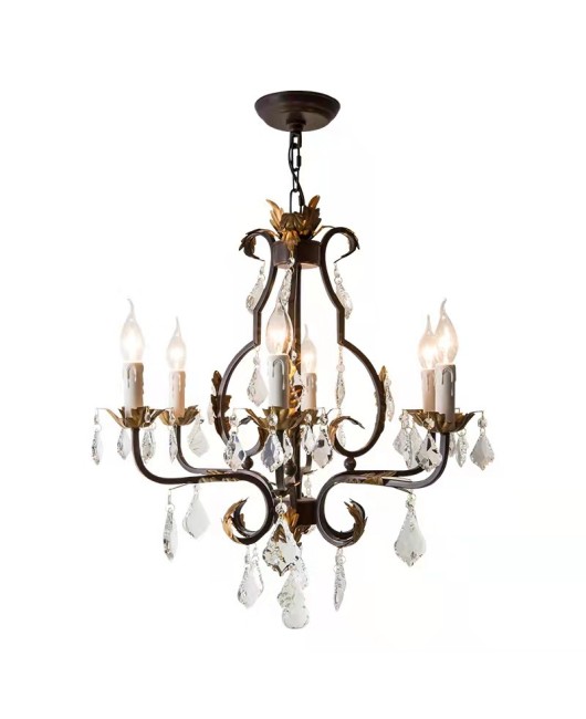 Creative American rural retro old French iron crystal lamp living room dining room bedroom clothing store chandelier