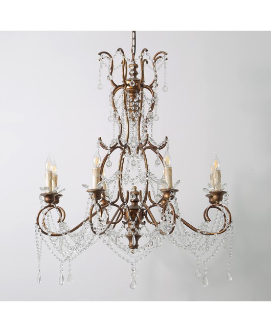 American style castle wrought iron antique grand crystal duplex villa living room dining room American retro light luxury candle pendant light