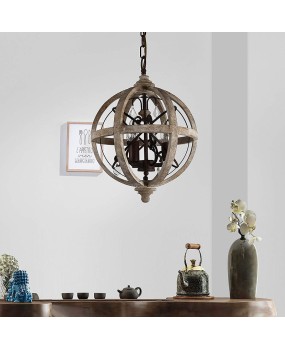 Cross border exclusive American style countryside ball shaped wooden antique chandelier, living room corridor, dining room, bar counter, restaurant decoration chandelier