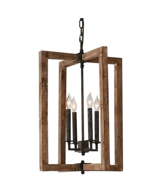 American style rural solid wood chandelier square restaurant homestay retro style lighting Wabi Sabi style personalized bedroom wooden art lighting