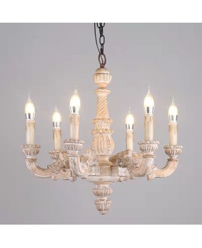 Creative American rural French solid wood carving chandelier living room bedroom dining room study personality retro lamps