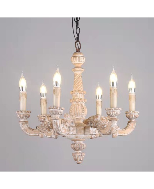 Creative American rural French solid wood carving chandelier living room bedroom dining room study personality retro lamps