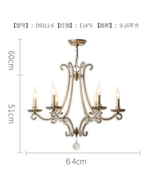 American countryside wrought iron crystal chandelier, creative French Nordic living room, dining room, bedroom, corridor, retro modern lighting fixtures