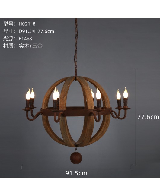 Creative American rural retro old solid wood chandelier living room dining room home stay hotel personalized industrial style lamps