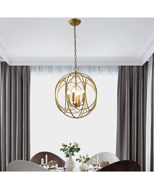 Creative American rural French iron chandelier gold spherical Nordic living room dining room bedroom corridor simple chandelier