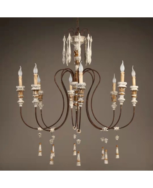 Creative American rural French solid wood chandelier villa living room duplex building restaurant B&B hotel clothing store lamps