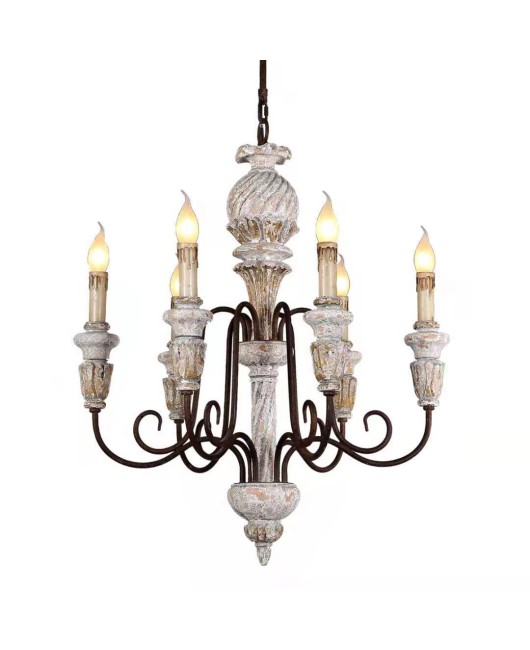 Creative American rural French solid wood retro old chandelier villa living room dining room bedroom hotel home stay lamps