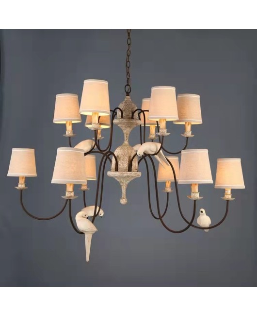 Creative American rural French pastoral Nordic bird chandelier bedroom dining room home stay hotel retro lamps