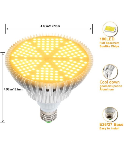 120W LED growth light bulb, full spectrum sunlight plant light bulb, 180 LED growth lights E26/E27