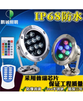 LED remote control underwater light 304 stainless steel fountain light underwater light spotlight spring pool pool light rainbow 24V