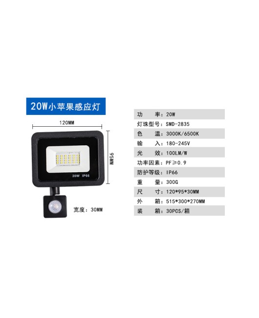 LED small apple infrared human body light control sensing projection light corridor waterproof garage corridor lighting floodlight