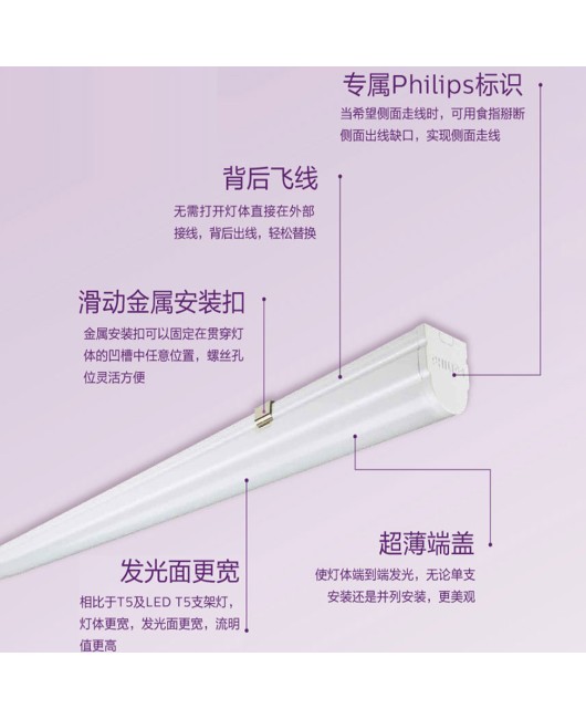 Philips T8 bracket light LED tube BN016 daylight 1.2m 40W integrated strip light switch plug wire