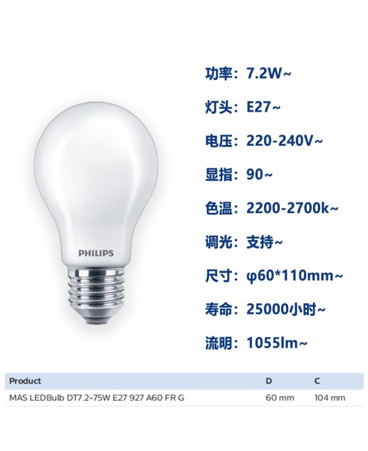 Philips MASTER Dimming LED E27 Matte Ball Bubble 3.4W 5.9W 7.2W 10.5W High Display Finger Replacement