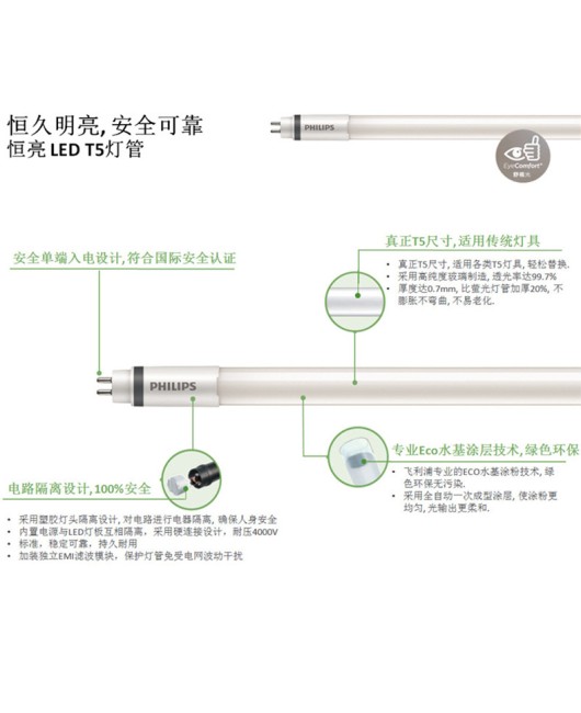 Philips T5 tube 0.6m 1.2m 18W office constant brightness LED tube Philips energy-saving fluorescent lamp