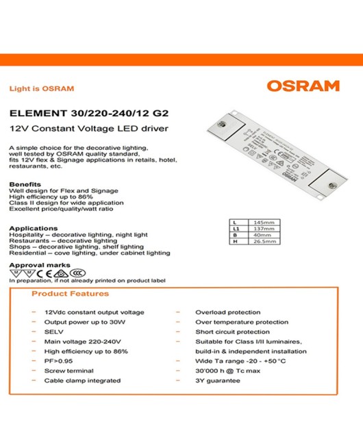 30w 60w 120w Osram 12V LED strip transformer driver with flicker free constant voltage LED driver power supply