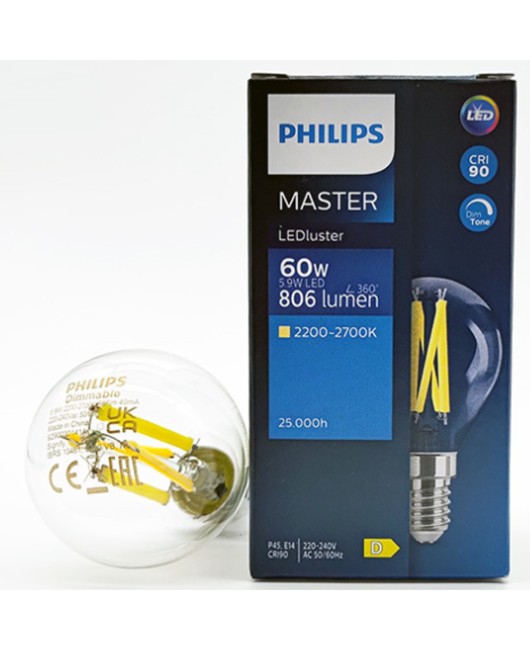 Philips Master 2.5W 3.4W 5.9W dimmable LED retro filament bulb size bulb tip bulb