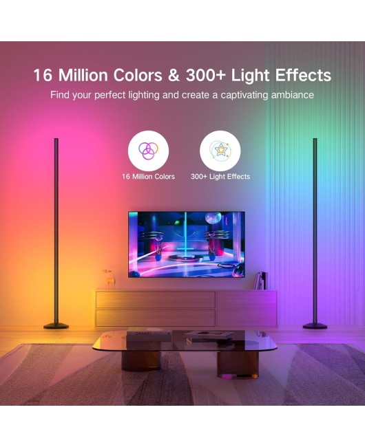 Modern minimalist floor to ceiling iridescent dual white RGBIC music rhythm corner light plug and play iridescent floor to ceiling