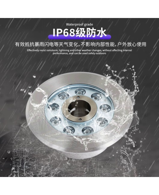 LED Fountain Light, Circular Stainless Steel Underwater Light, Embedded Dryland Fountain Light with Middle Hole, Water Pool Fish Pool Landscape Light